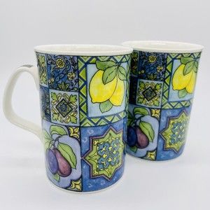 Set of 2 Royal Doulton Persian Fruit Coffee Mugs Tea Cups Angela M Proffitt Mint